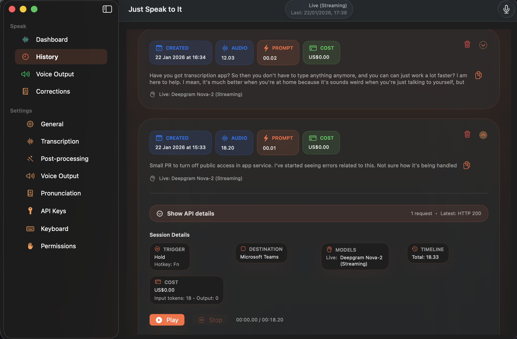 Transcription History